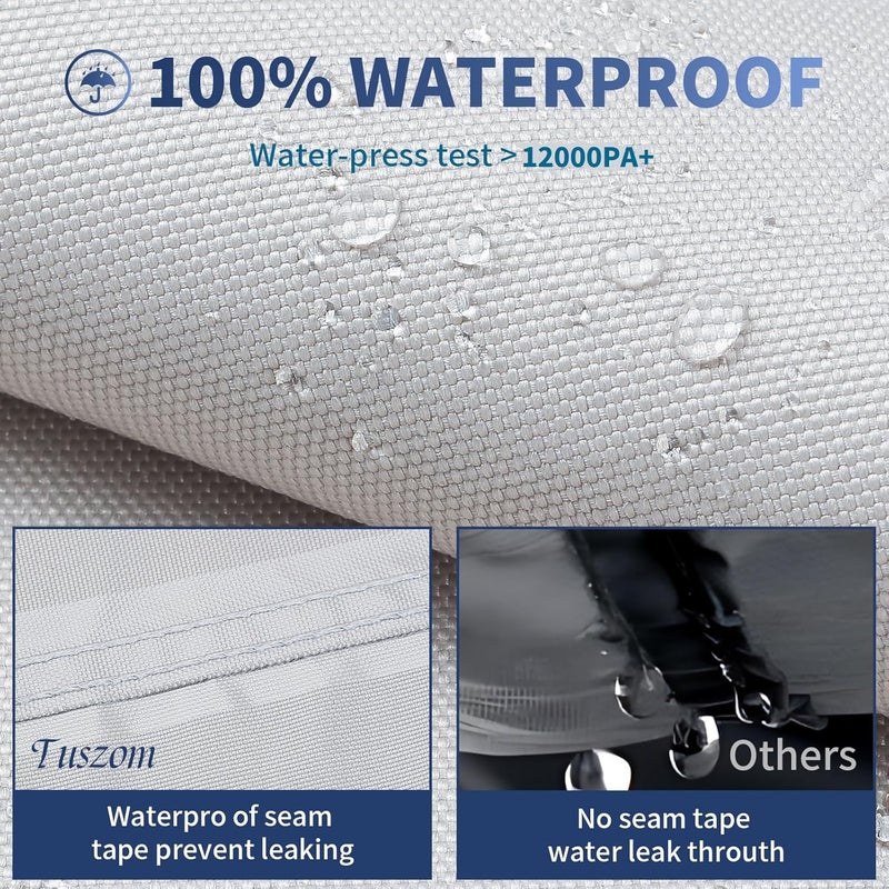 Tuszom 1200D 100% Waterproof Center Console Boat Cover with Motor Cover, Tear-Proof Trailerable Boat Cover for Center Console Boat with 13-19 Windproof Straps (Gray, 16' - 18.5''L, UP to 98" W) - Image 3